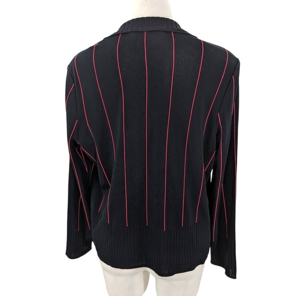 Ming Wang black pink pinstripe open front cardigan sweater medium long stripe - Picture 2 of 4